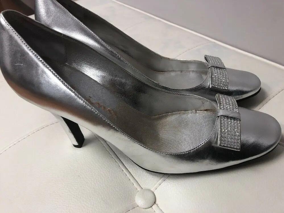 A Touch of Nina Silver Dressy Square Toe Pumps Slip Ons Women's Size US 11M by Nina