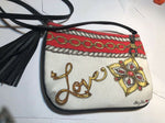 Brighton  Canvas & Leather Crossbody Bag Fun Tassel Purse Handbag