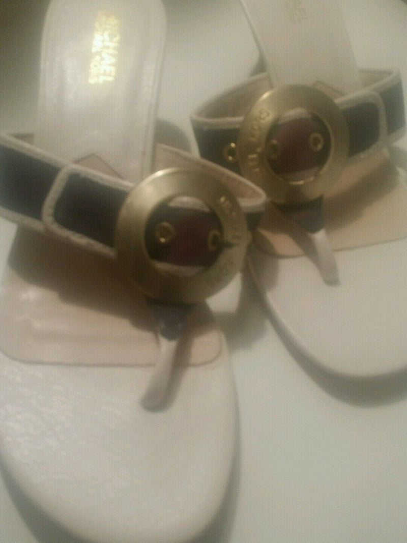 Michael kors canvas thong sandals 2 inch heel and gold hardware