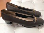 Salvatore Ferragamo Boutique Brown Leather Square Heels Pumps Size 8.5 4A Narrow