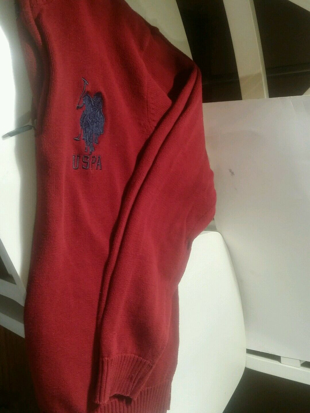 100% US Polo Assn Sweater Big Pony Size Large L 1/4 Zip Red Pullover Sweatshirt