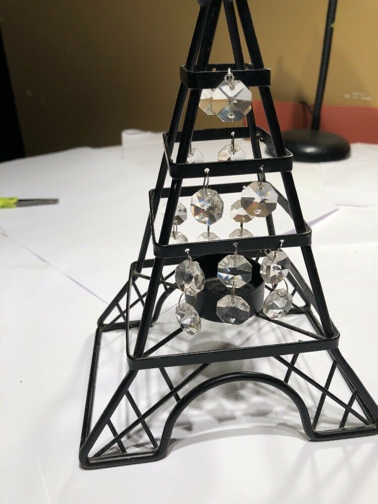 Eifeel Small 9.5 Inch Candle Holder With Clear Dangling Stones