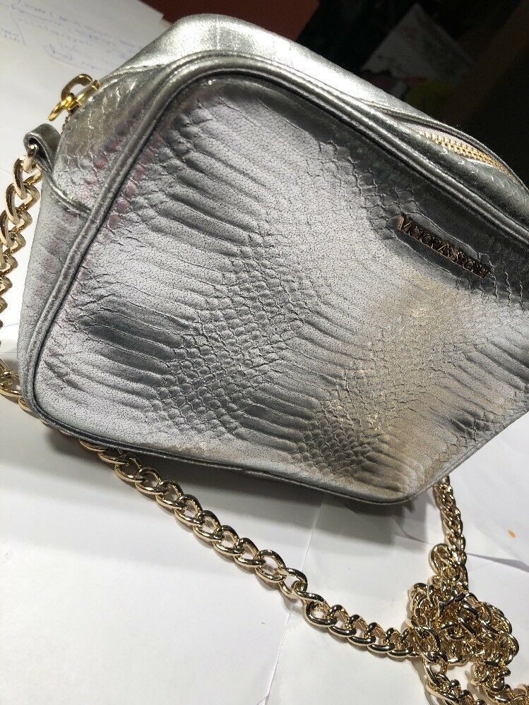 Victoria's Secret Metaillc Croc Silver Crossbody Bag Gold Chain Strap Purse
