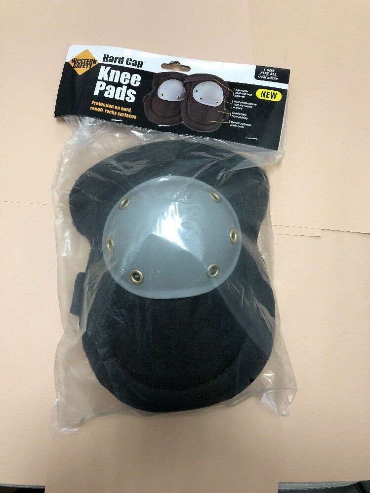 Western Safety HARD CAP KNEE PADS Black Adjustable Elastic Strap 1 SIZE FITS ALL