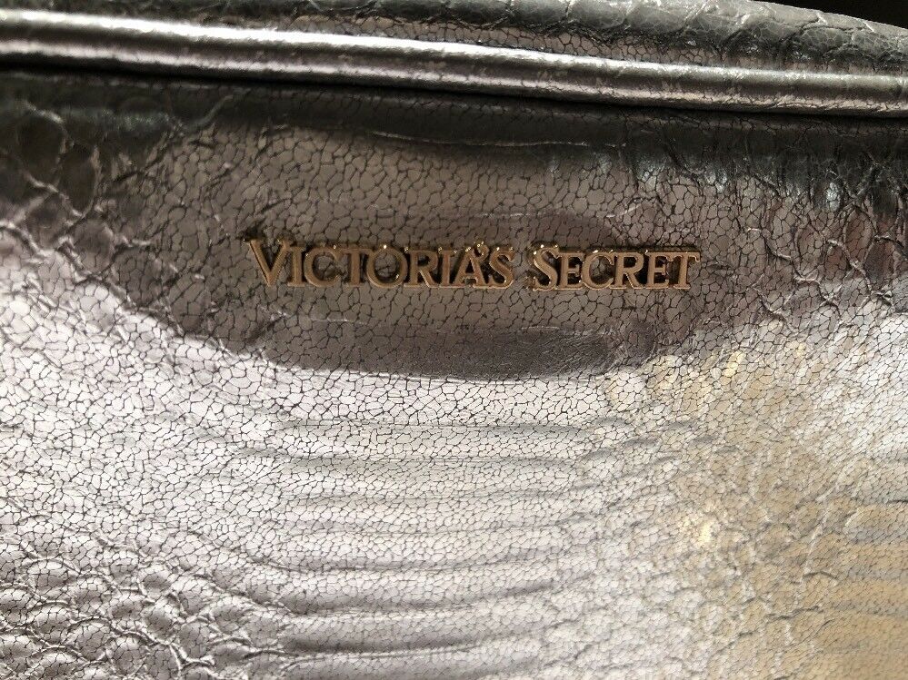 Victoria's Secret Metaillc Croc Silver Crossbody Bag Gold Chain Strap Purse