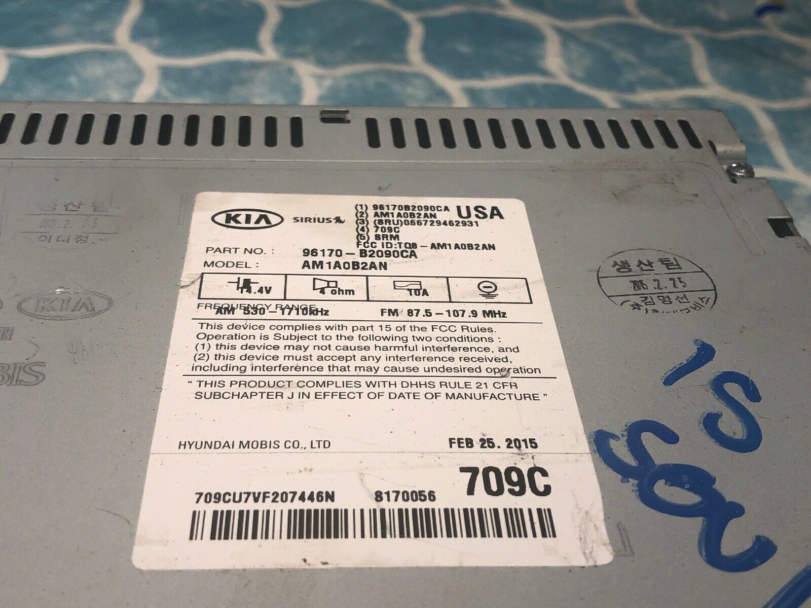 14 2014 15 2015 Kia Soul Radio Mp3 Sirius Player Bluetooth 96170-B2090CA B715