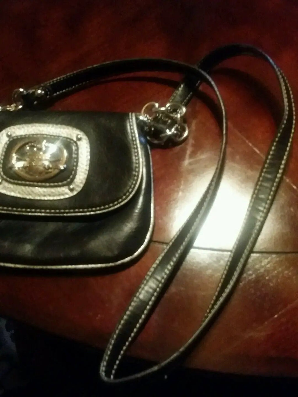 Kathy Van Zeeland Mahogany Vegan Leather~Silver Logo Crown Small Xbody Bag~EUC by KATHY VAN ZEELAND