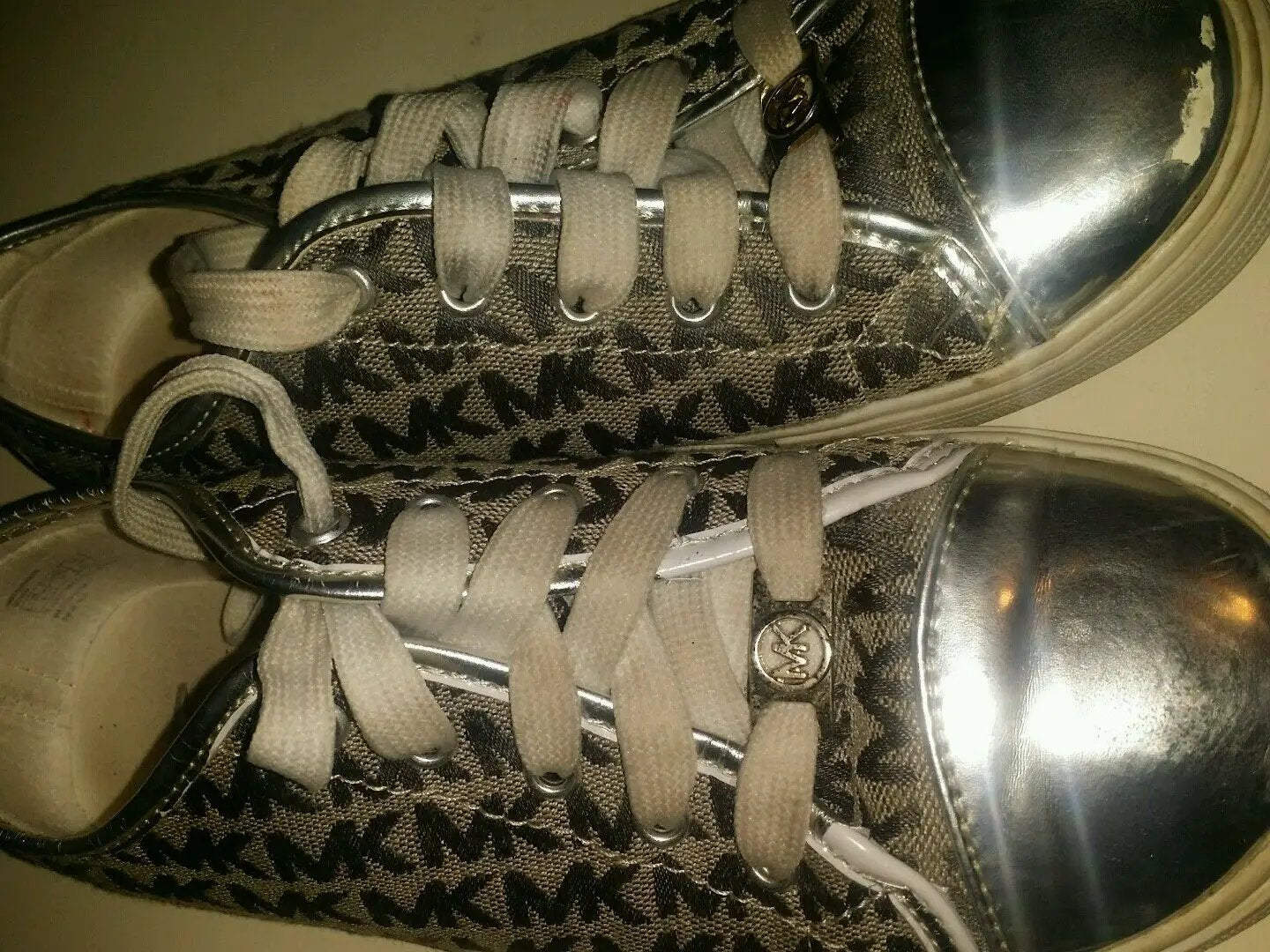 Michael Kors Women's Lace Up Signature Monogram Sneakers Shoes Sz 4 by Michael Kors