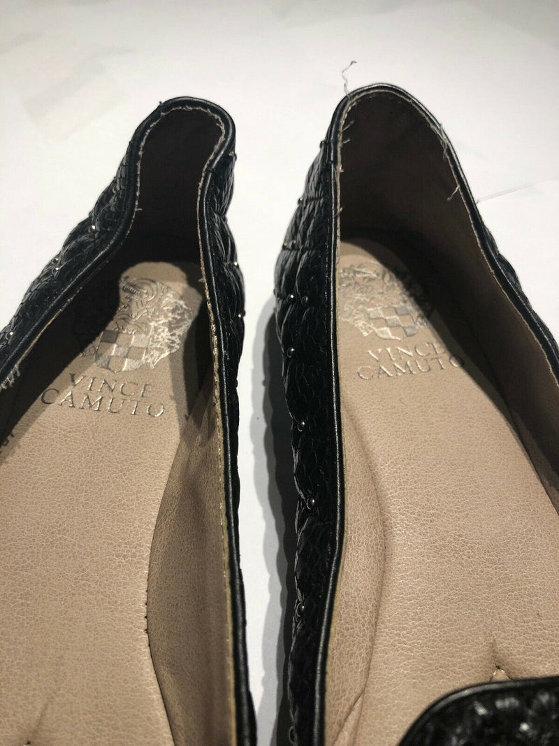 Vince Camuto Lilliana Studded Flats Black Leather Women's Shoes Sz 8.5