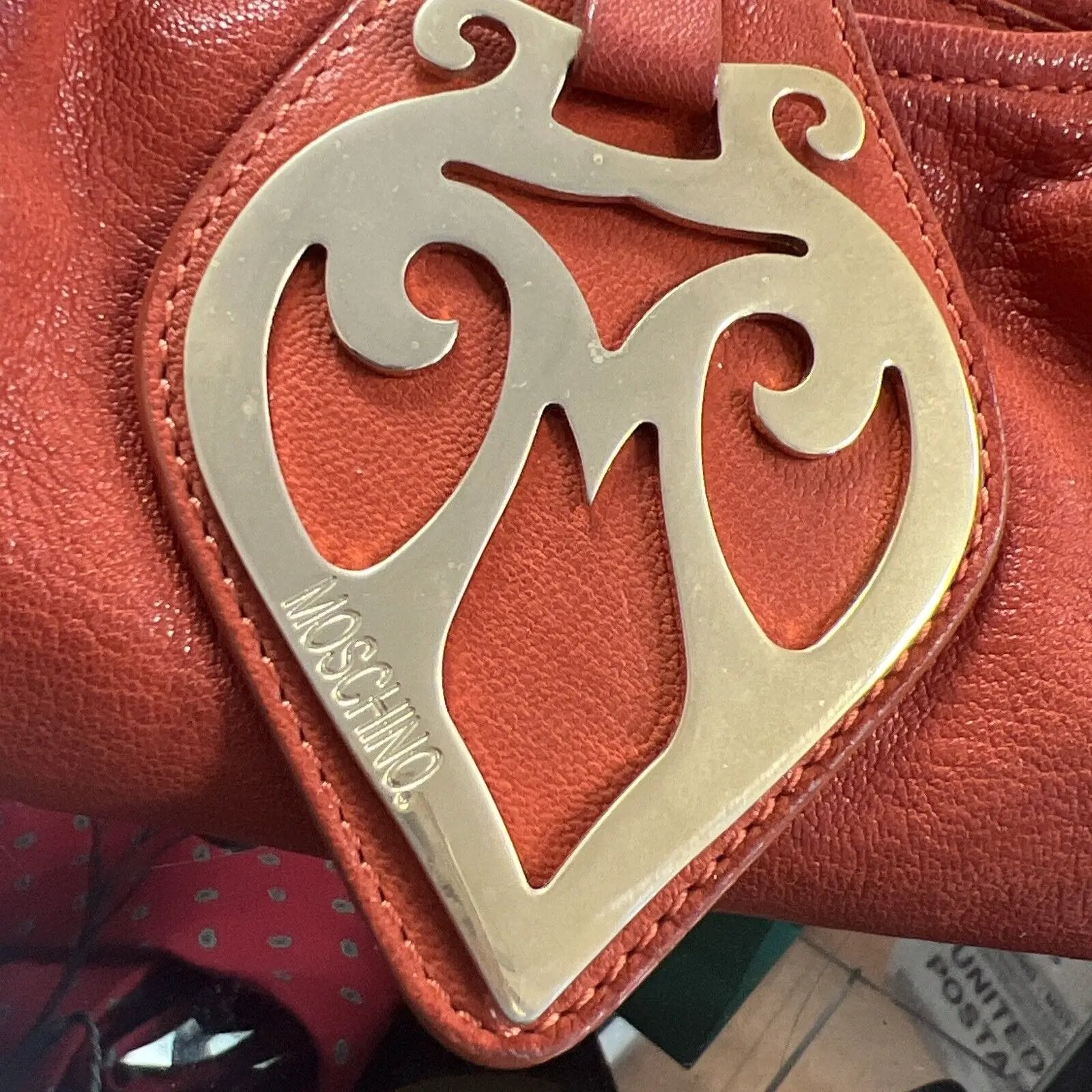 Love Moschino Barrel Hand bag women Orange lined interior Studded by Love Moschino
