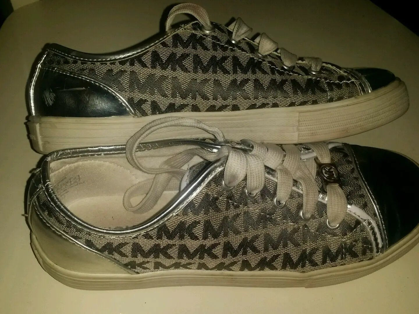Michael Kors Women's Lace Up Signature Monogram Sneakers Shoes Sz 4 by Michael Kors