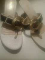 Michael kors canvas thong sandals 2 inch heel and gold hardware
