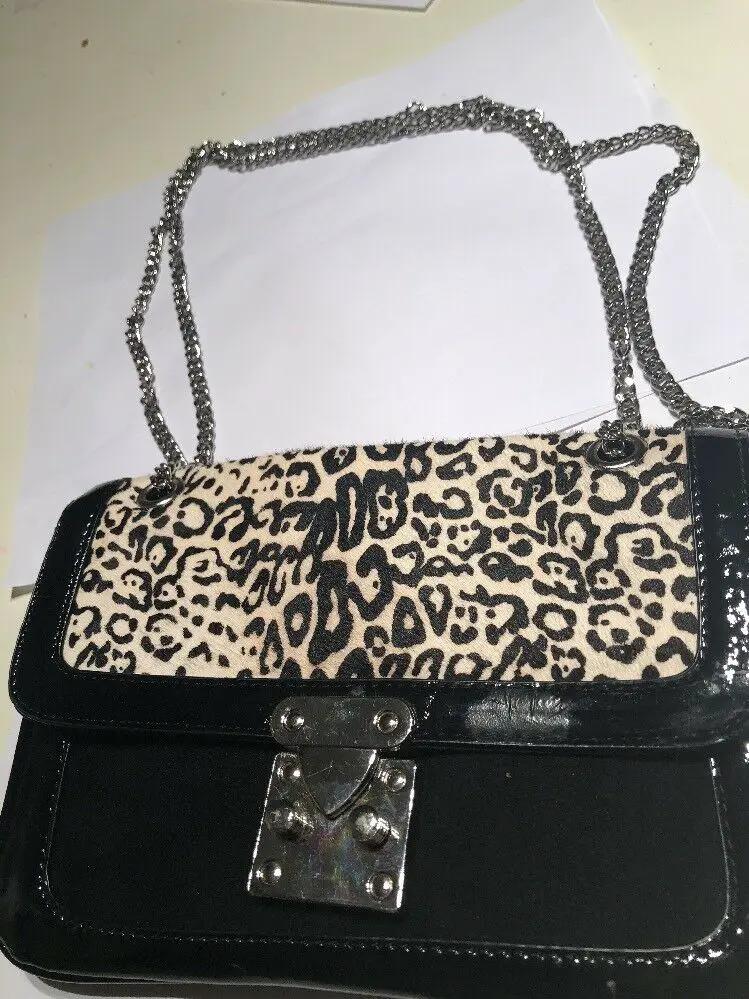 Faux Hair Silver Design Black Silver Chainn shoulder Strap by Leather Goods