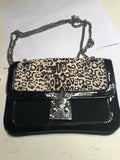 Faux Hair Silver Design Black Silver Chainn shoulder Strap by Leather Goods