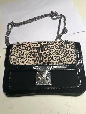 Faux Hair Silver Design Black Silver Chainn shoulder Strap