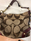 Coach Iconic Carly Signature C Khaki Light Brown Metallic Silver Hobo Bag