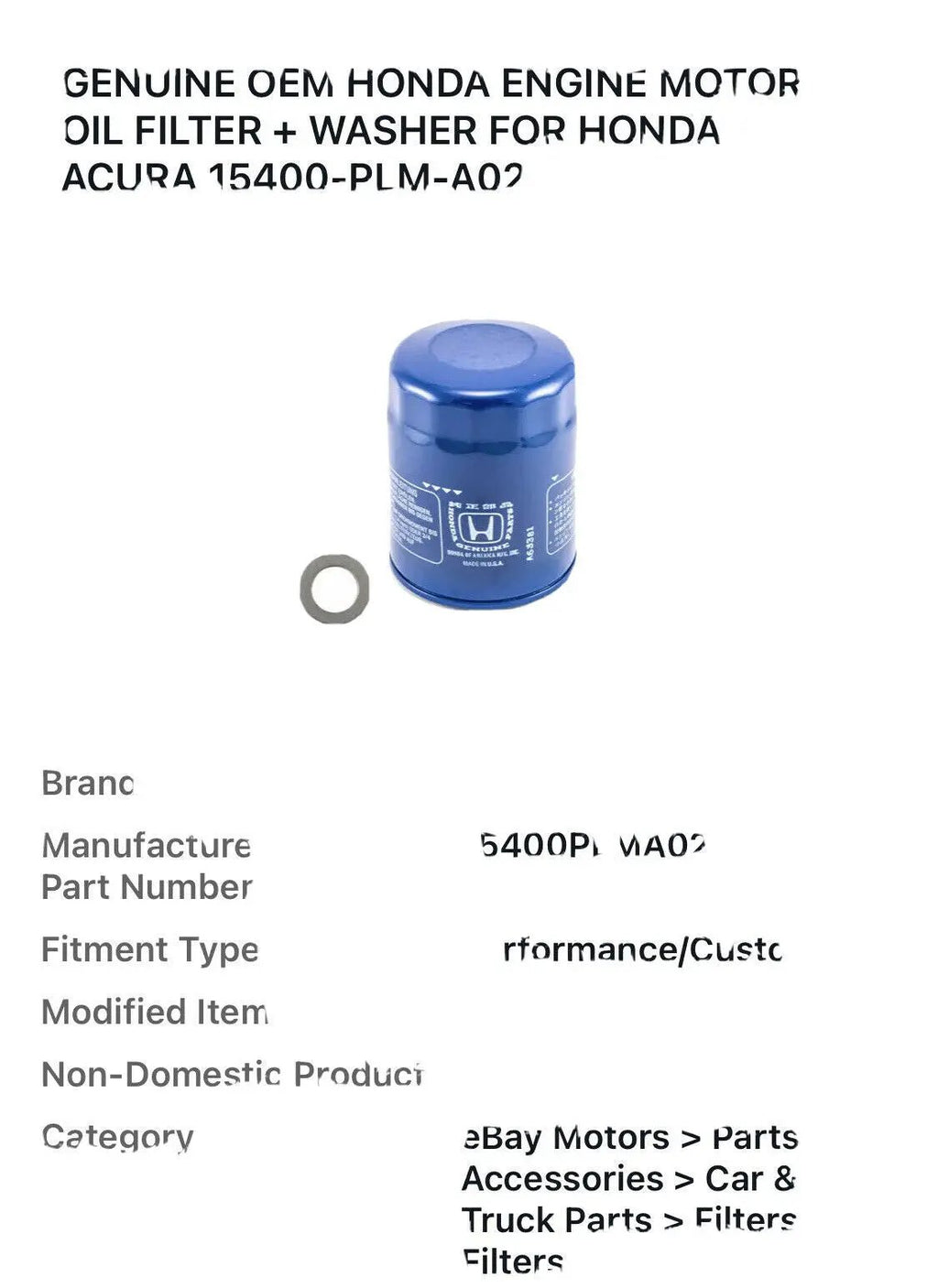 GENUINE OEM HONDA ENGINE MOTOR OIL FILTER + WASHER FOR HONDA Pilot 15400-PLM-A02 by Genuine Honda