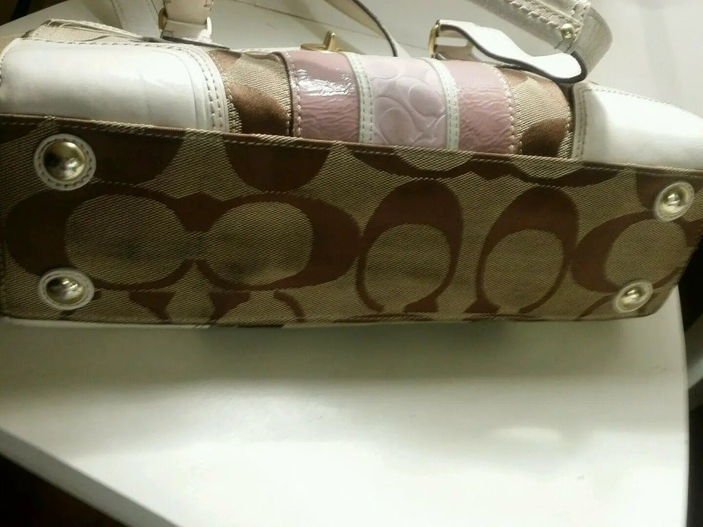 Coach signature satchel white leather trim and also mauve. by Coach