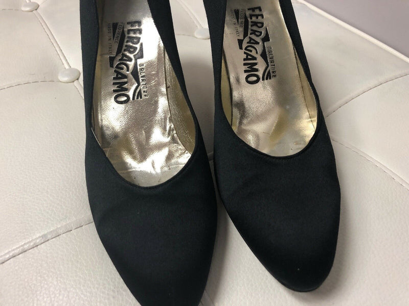 Salvatore Ferragamo Black Nylon Classic Pumps 7 B Italy