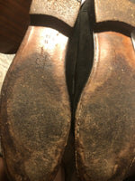 Farragamo black suede slip on loafers flats gold buckle size 11 AA