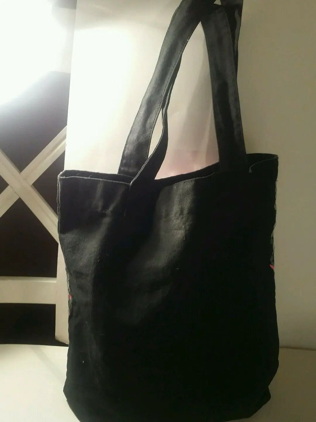 Victoria's Secret Pink Nation Black and Pink Sequins Embellished Canvas Tote Bag by Victoria's Secret