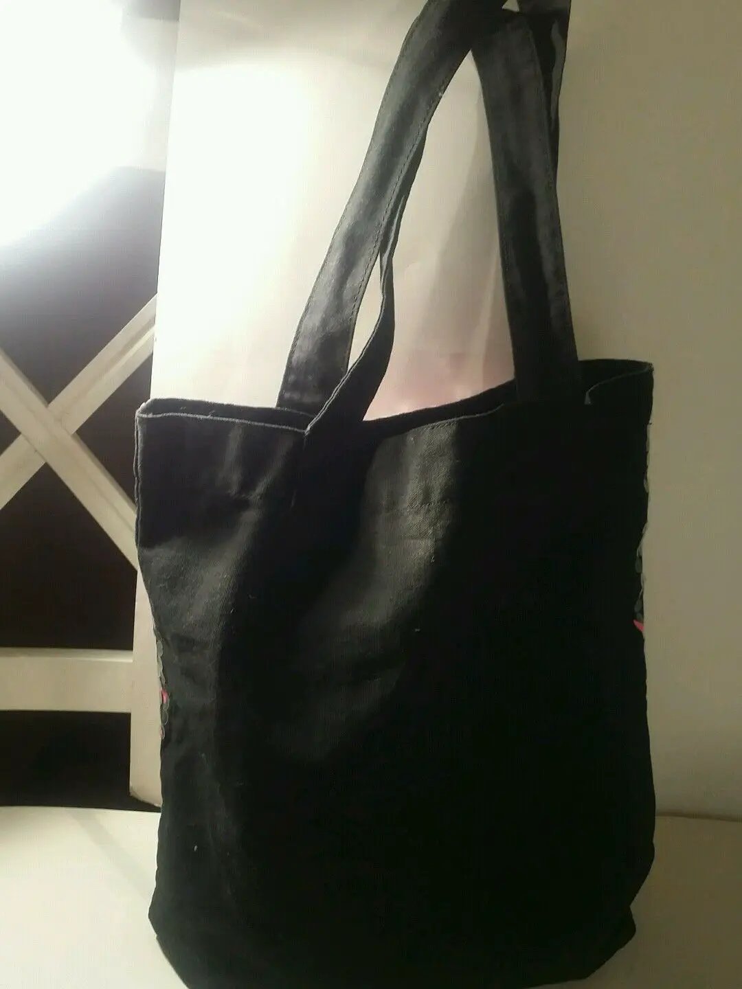 Victoria's Secret Pink Nation Black and Pink Sequins Embellished Canvas Tote Bag by Victoria's Secret