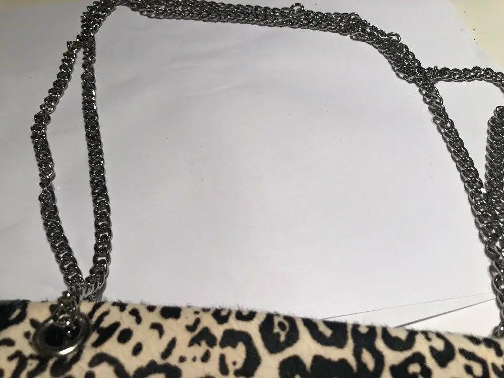 Faux Hair Silver Design Black Silver Chainn shoulder Strap by Leather Goods