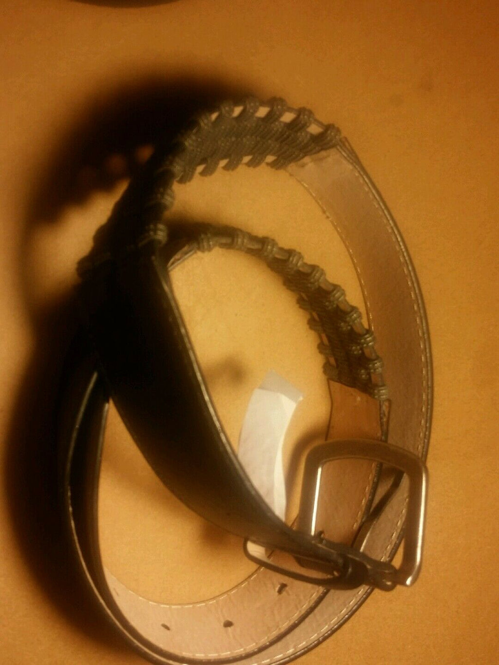 Gray leather belt with mesh stiching on side design m