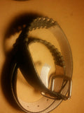 Gray leather belt with mesh stiching on side design m