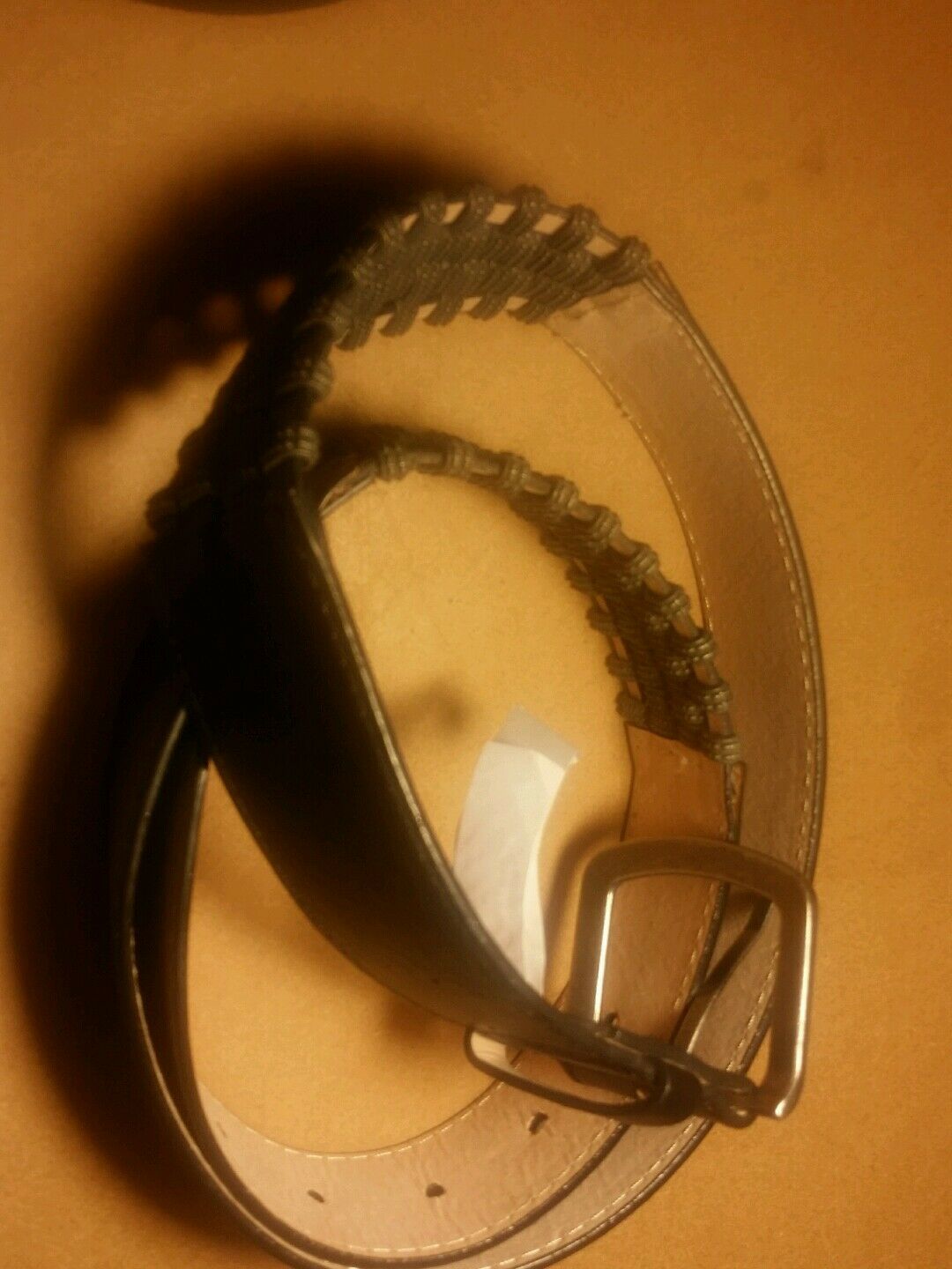 Gray leather belt with mesh stiching on side design m