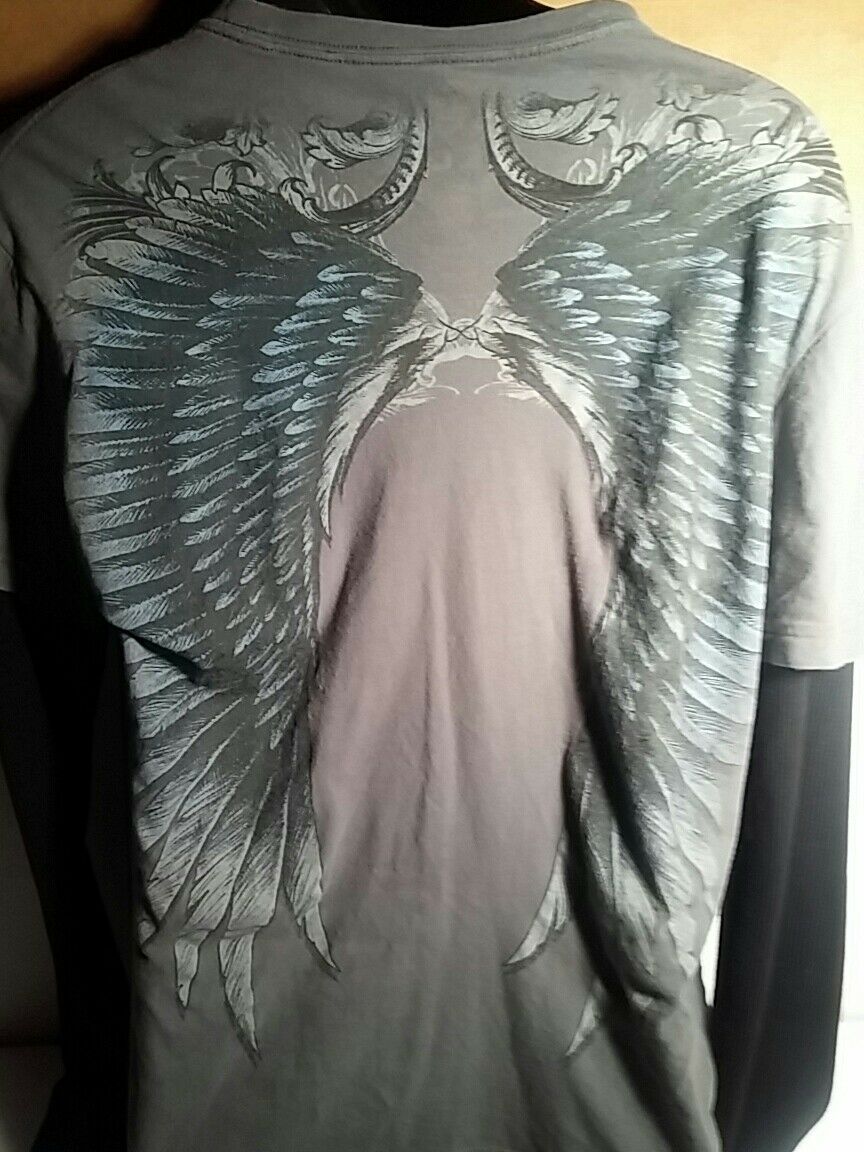 Helix large gray eagle wings shirt  100% cotton, RN#117508 WITH BLACK THERMAL