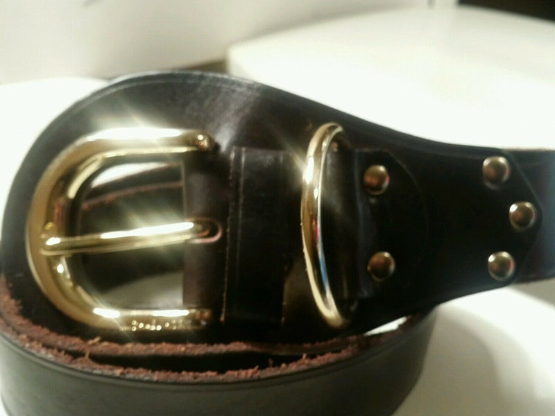 Michael kors genuine brown leather wide snall belt with gold hardware