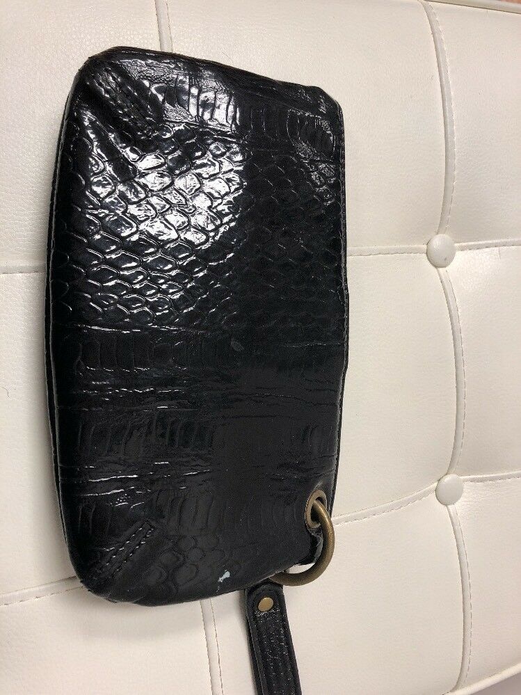 Black Patent Leather  Wristlet Organizer Clutch Purse Bag 11”x5”