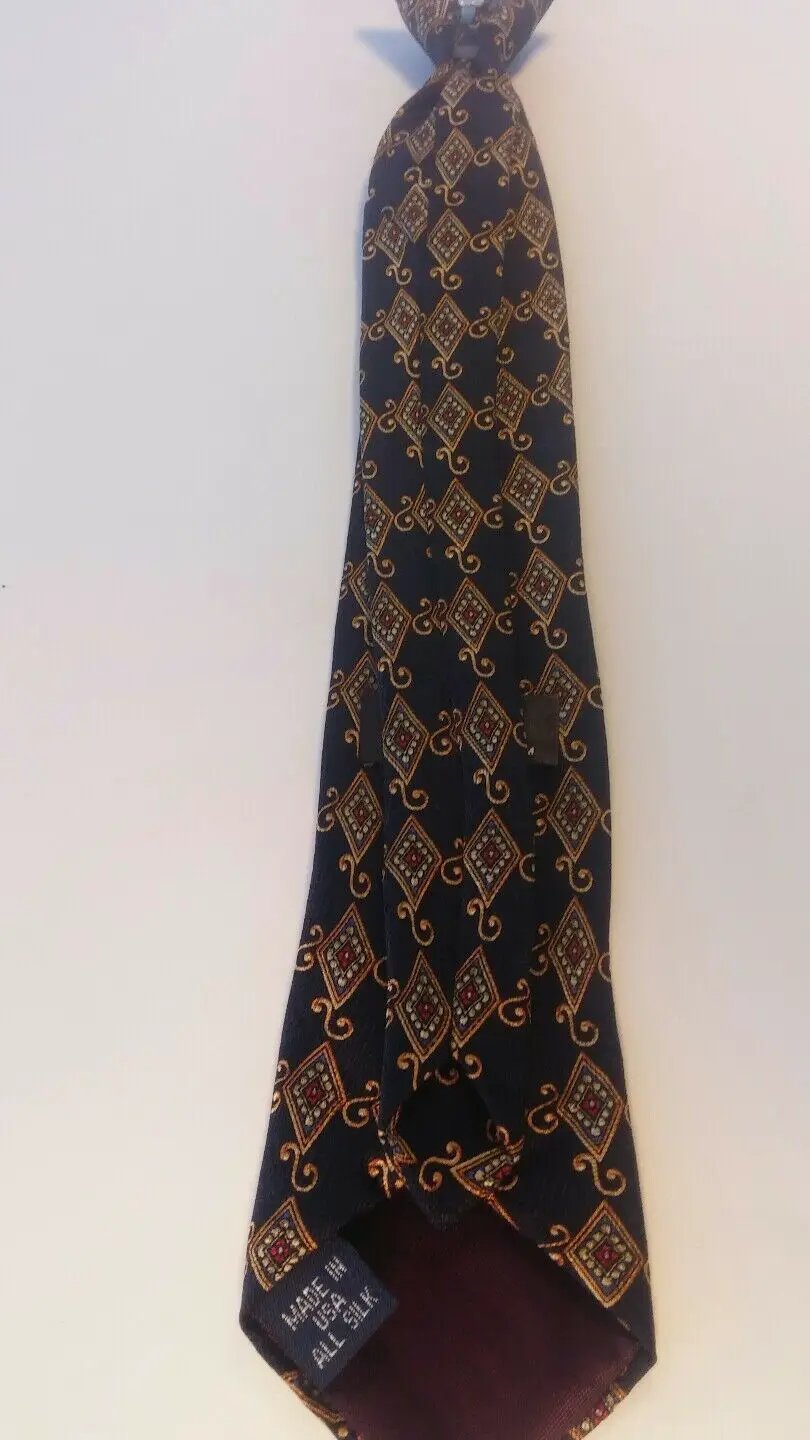 MEN NECK TIES 100% SILK CORNER STONE GOLD AND NAVY Blue by DALEY1DEALS,LLC.