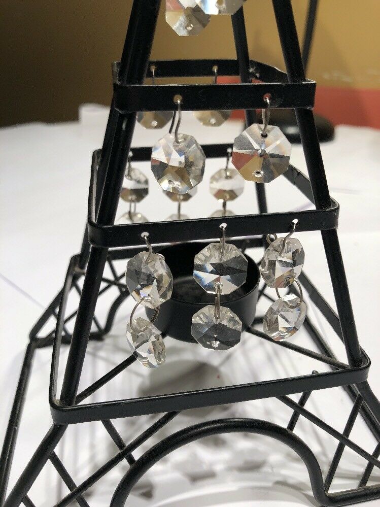 Eifeel Small 9.5 Inch Candle Holder With Clear Dangling Stones