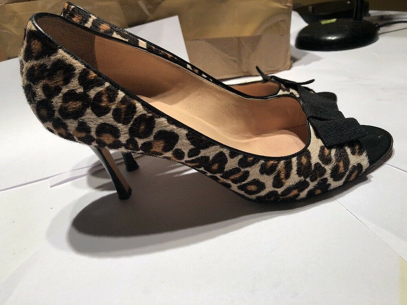 Manola Blahnik Size 41.1/2 Leapord Print  Peep Toe Shoes/10.5