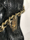 GUC Ann Taylor Cross Body Black Patent Leather Purse Bag with Gold Chain Strap