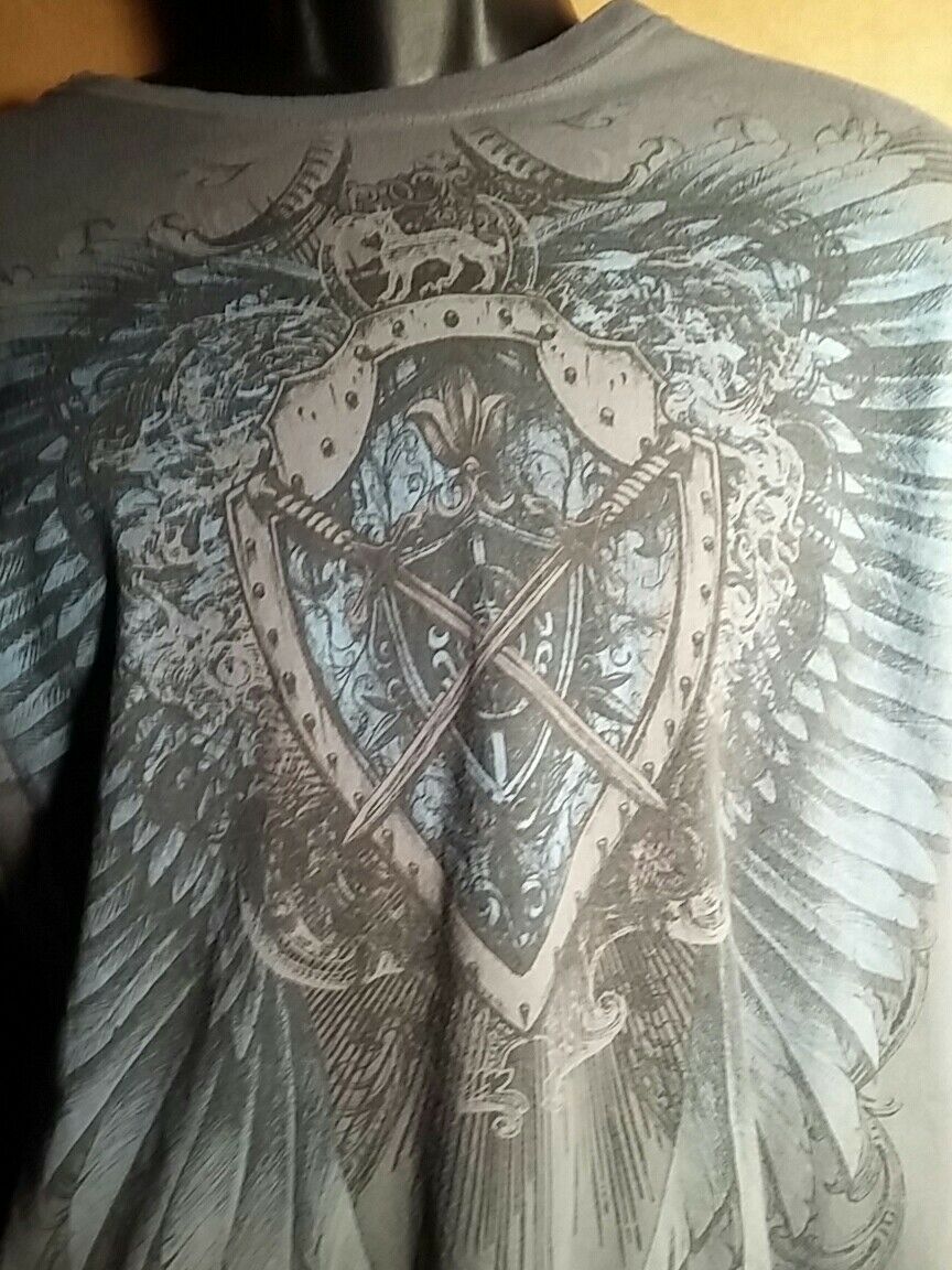 Helix large gray eagle wings shirt  100% cotton, RN#117508 WITH BLACK THERMAL