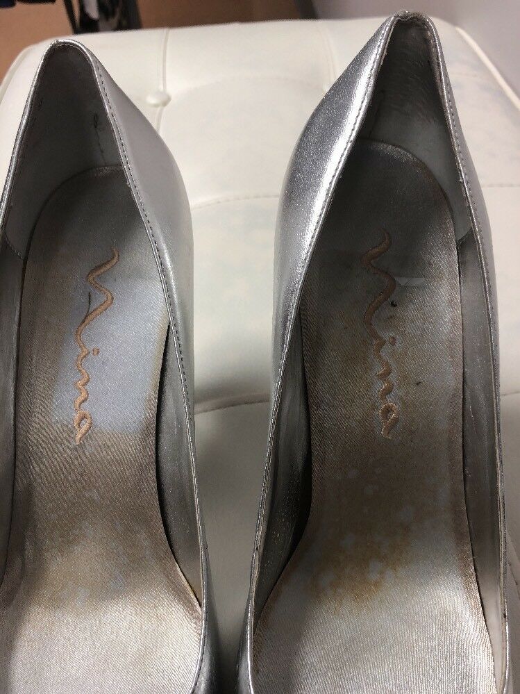 A Touch of Nina Silver  Dressy Square Toe Pumps Slip Ons Women's Size US 11M