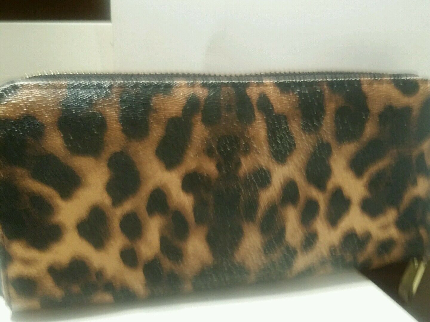 large leaopard print zip around wallet