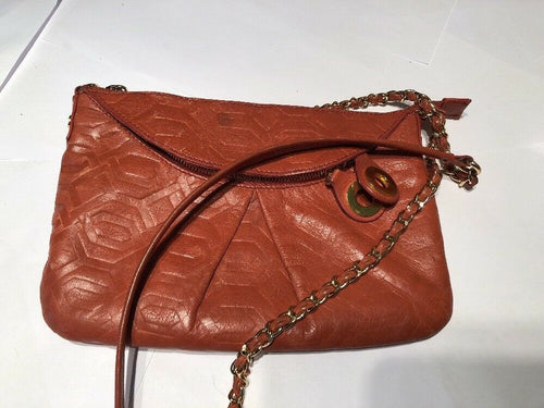 Women's Small Brn Leather "Joelle Hawkins"Designer Messenger CrossBody Bag Purse