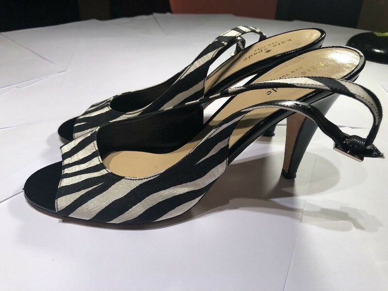 Kate Spade Zebra Print Black Bow Slingback Heels Size 10 M