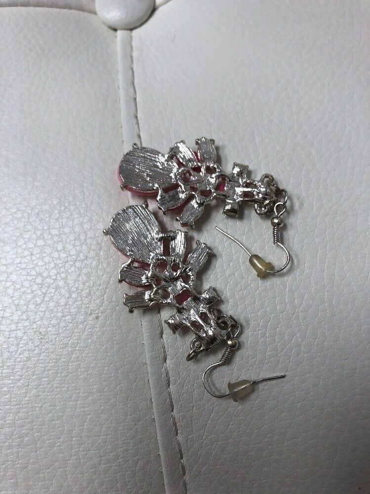 Vintage  Pink Clear Stones Dangle Pair of Earrings
