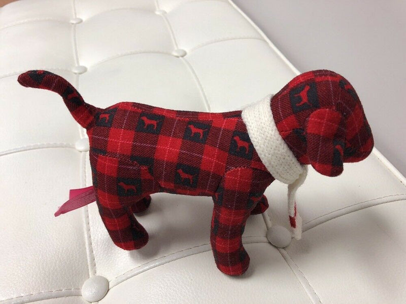 Victoria's Secret Love Pink Red Plaid Flannel Scarf Plush Dog Mini Small 6"