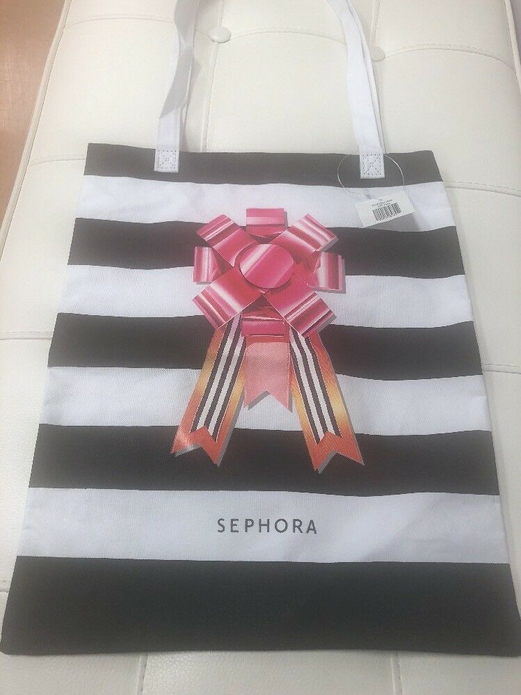 NEW Sephora Black White Striped Canvas Tote Bag Purse Shopper 2017