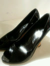 White House Black Market Black Patent Leather Peep Toe Cork Wedges Women's 7.5 M