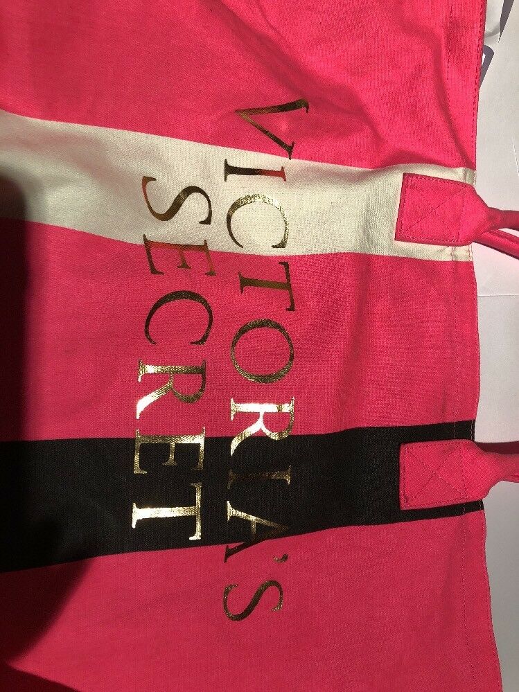 Victoria's Secret Logo Striped Weekender large Tote Bag - Black/Pink -