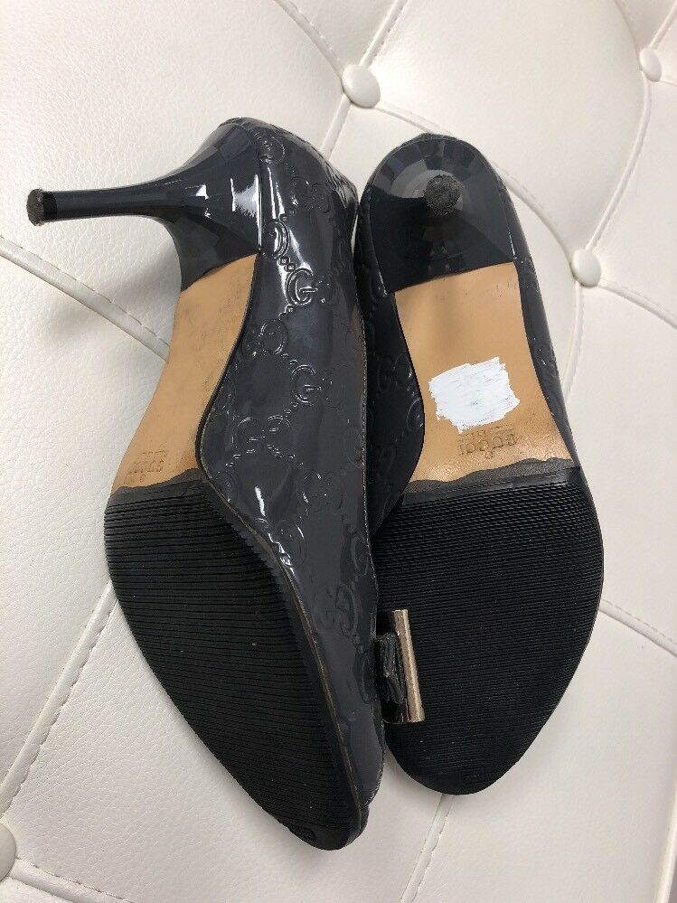 Gray Peep Toe G Patent Letter Embossed Shoes