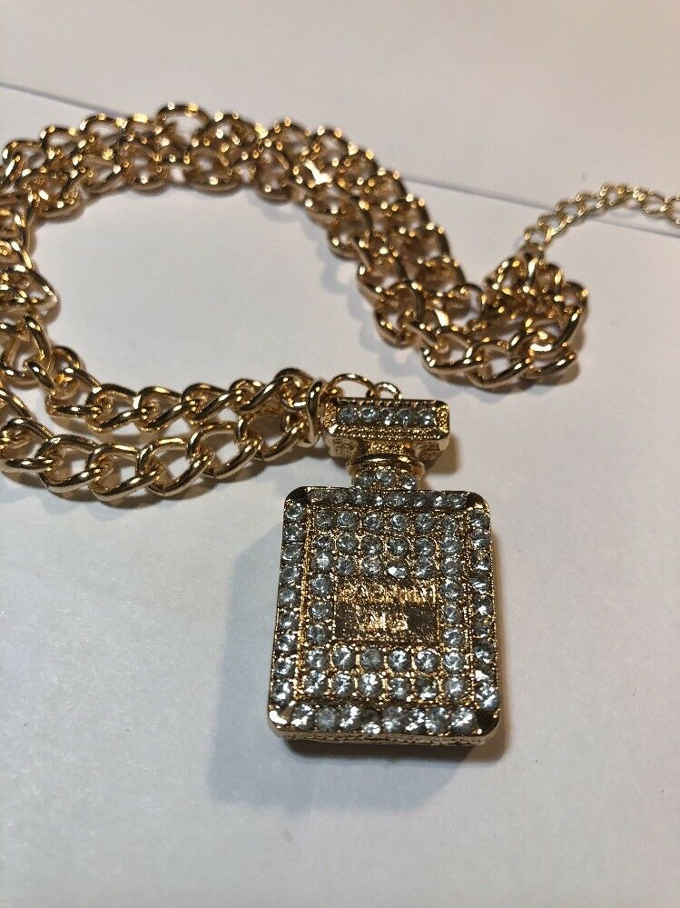 Gold Perfume Botyle Necklace Pendant