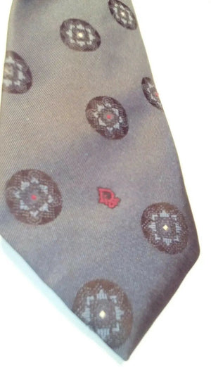 Christian Dior Monsieur Dark Blue Circle Design Silk Necktie